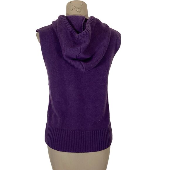 Mountain Lake Women Sz S Purple Knit Hooded Sleeveless Sweater Kangaroo Pocket - Picture 4 of 6